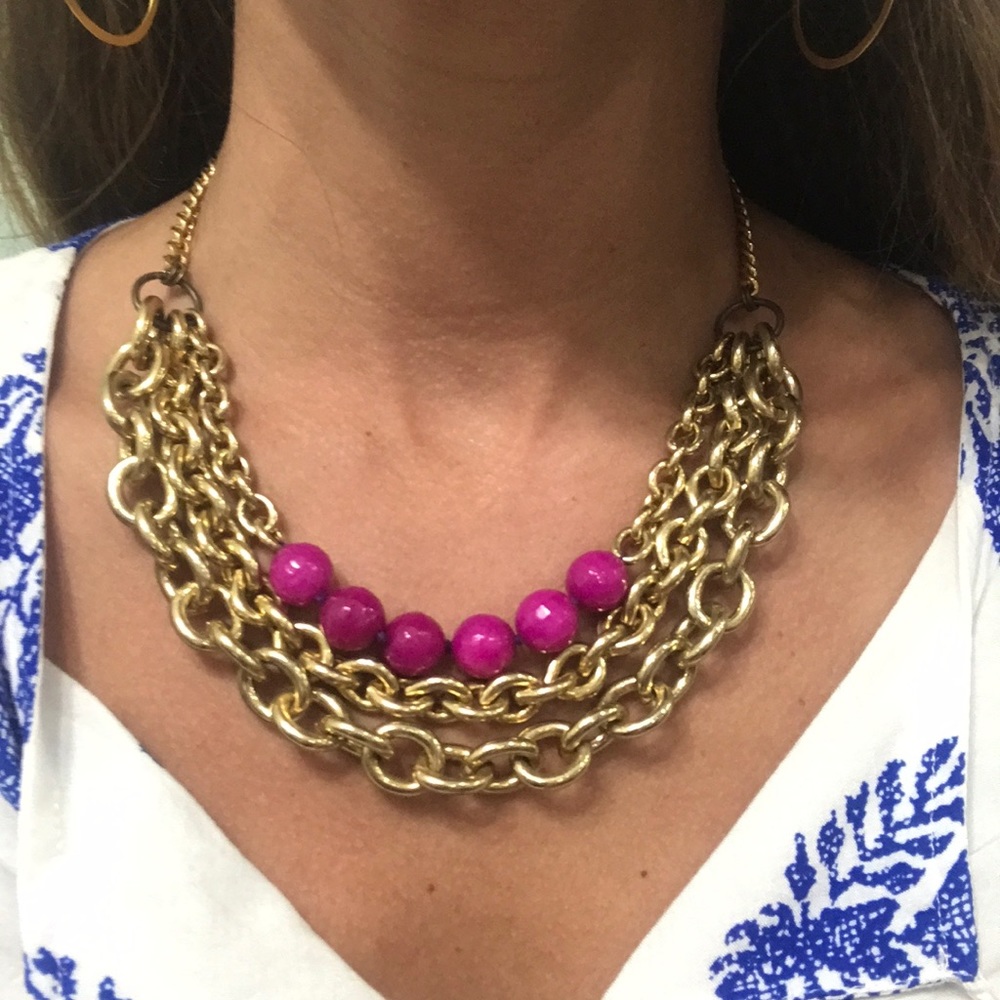 18k Gold plated necklace with magenta beads
